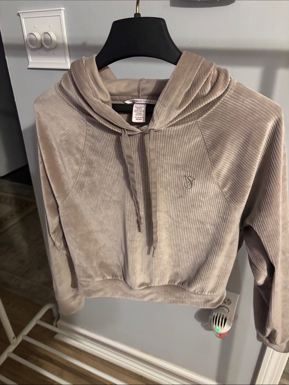 Victoria's Secret Taupe Ribbed Velour Quiet Luxury Cropped Hoodie XS